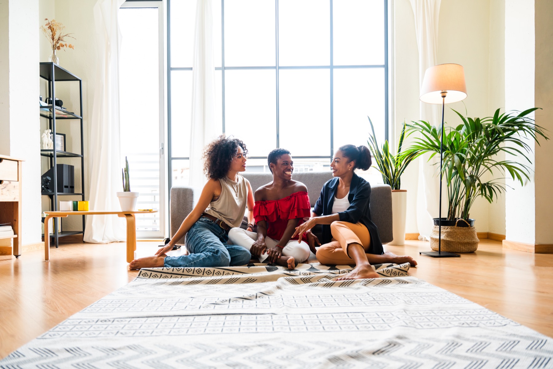 Residents talking and laughing together at home